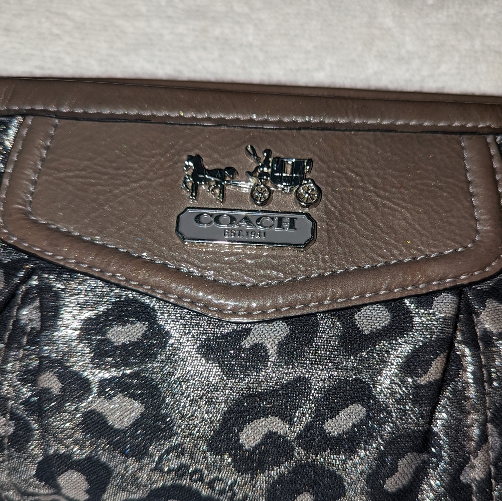 Coach Madison Ocelot gray metallic black leopard wristlet. - Picture 7 of 8